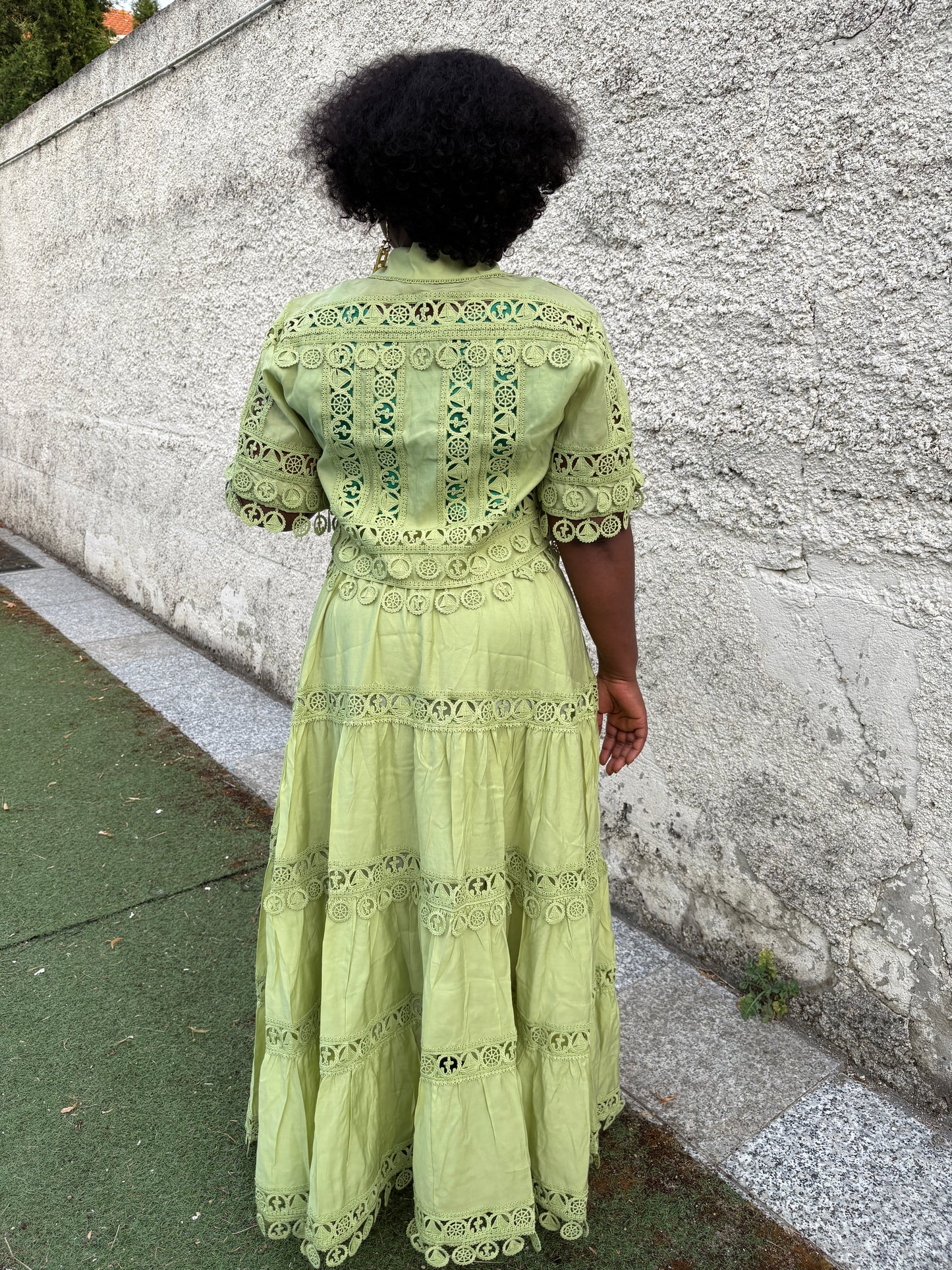 Ensemble deux pièces en viscose et dentelle – Blouse & jupe longue